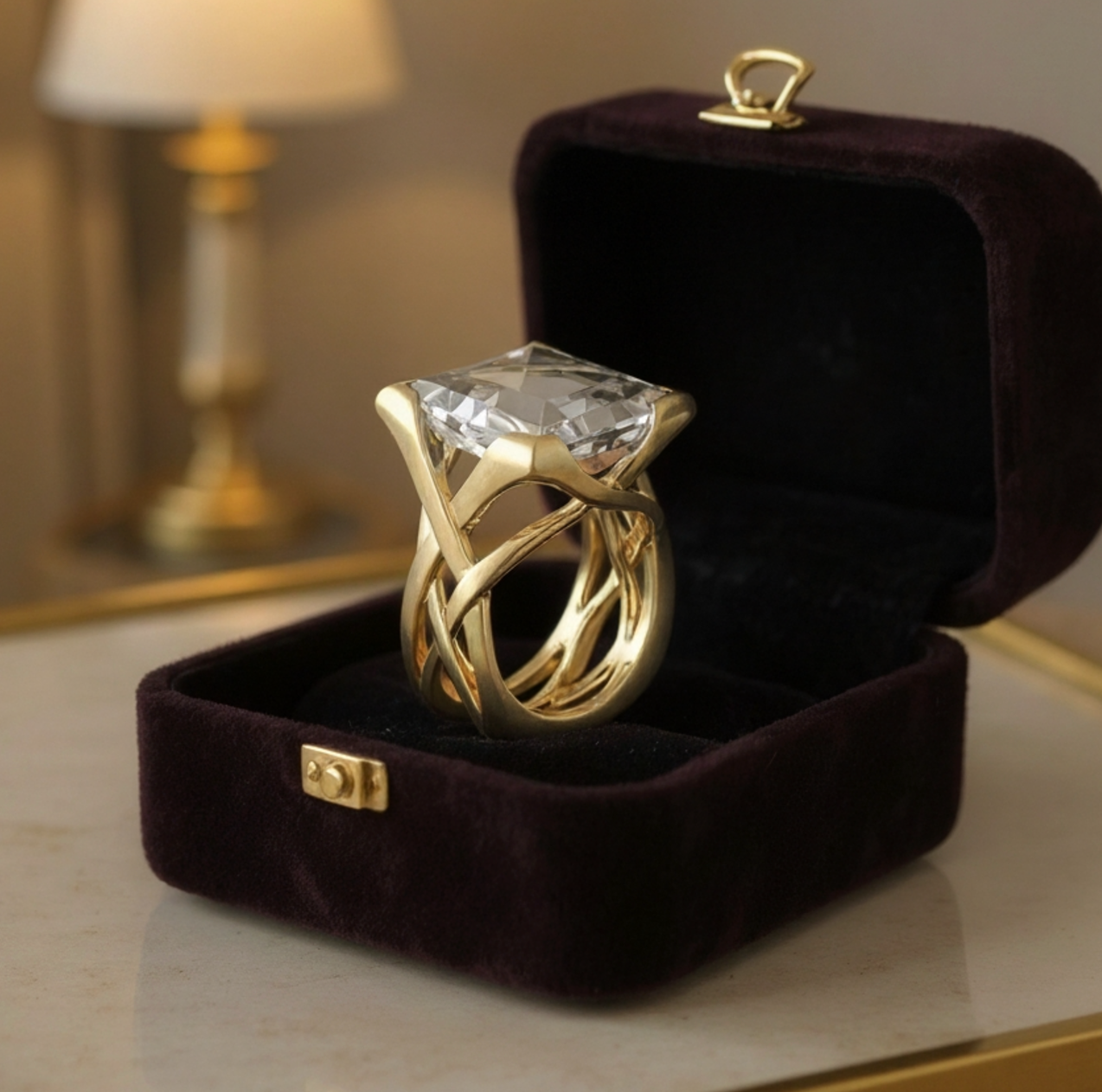 Vintage Gouden Heldere Steen Zirconia Ring