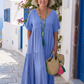 Zinnia | Korte Mouw Tiered Blauwe Maxi Jurk