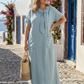 Elowyn | Ronde Hals Korte Mouw Pocket Maxi Jurk