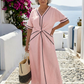 Linnea | V-hals Korte Mouw Geraffineerde Taille Midi Jurk