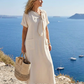 Elowyn | Ronde Hals Korte Mouw Pocket Maxi Jurk
