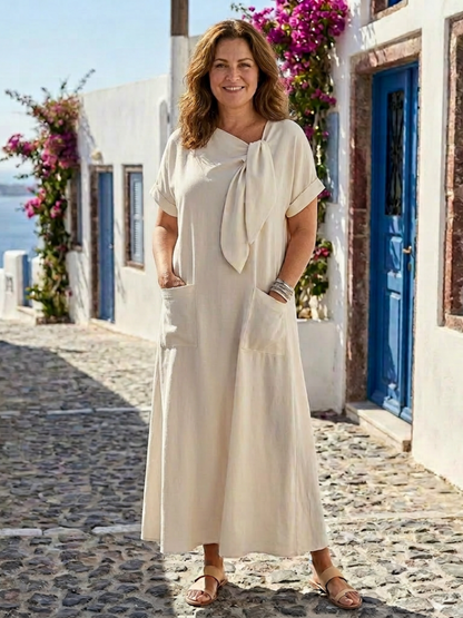 Elowyn | Ronde Hals Korte Mouw Pocket Maxi Jurk