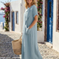 Elowyn | Ronde Hals Korte Mouw Pocket Maxi Jurk