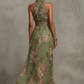 Christabel | Bloemrijke Halter Nek Chiffon Maxi Jurk