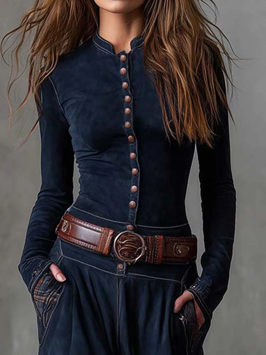 Leonora | Vintage lange jurk in blauw marine ruit (Inclusief Ceintuur)