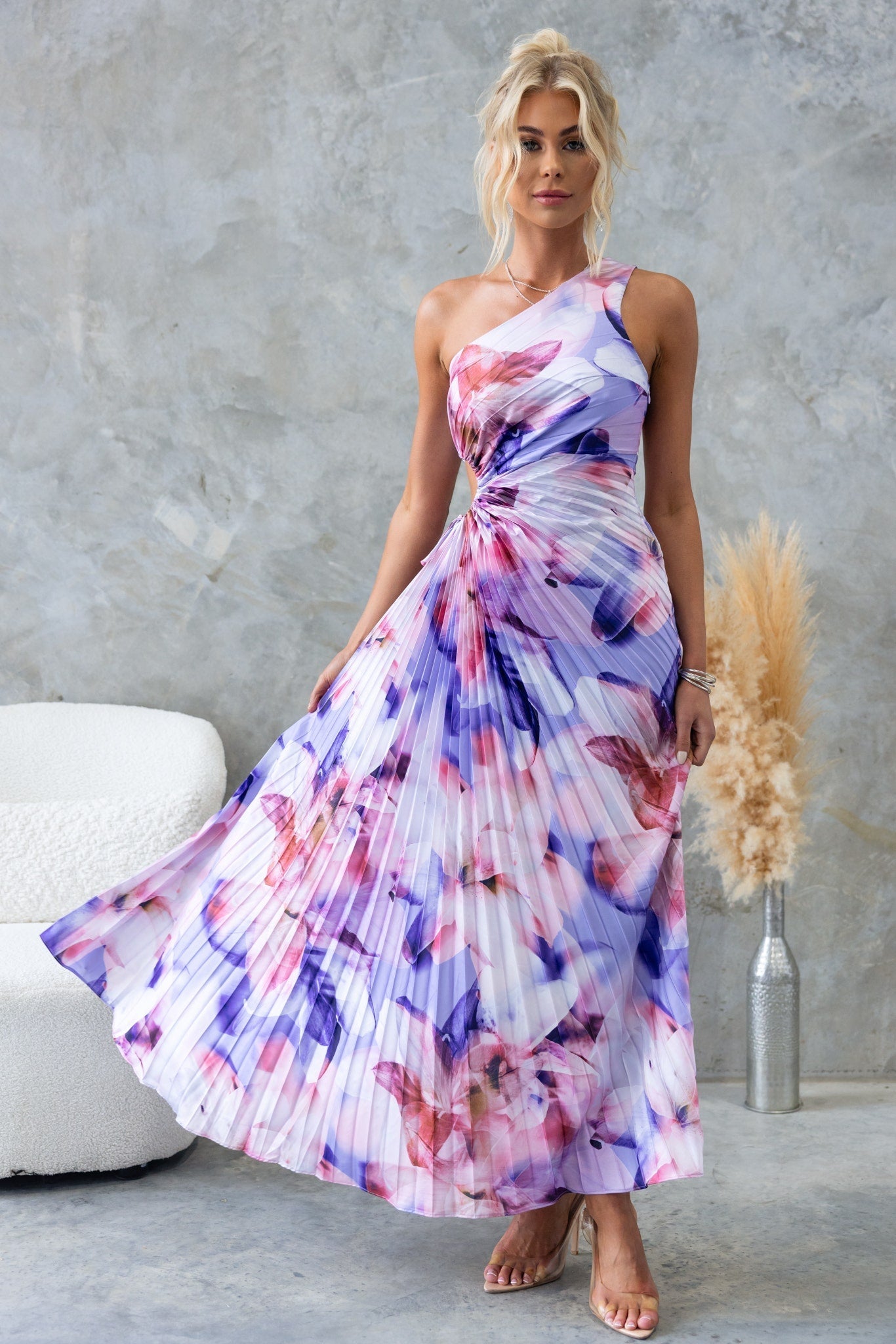 ELLA | One-Shoulder-Plissé-Midikleed