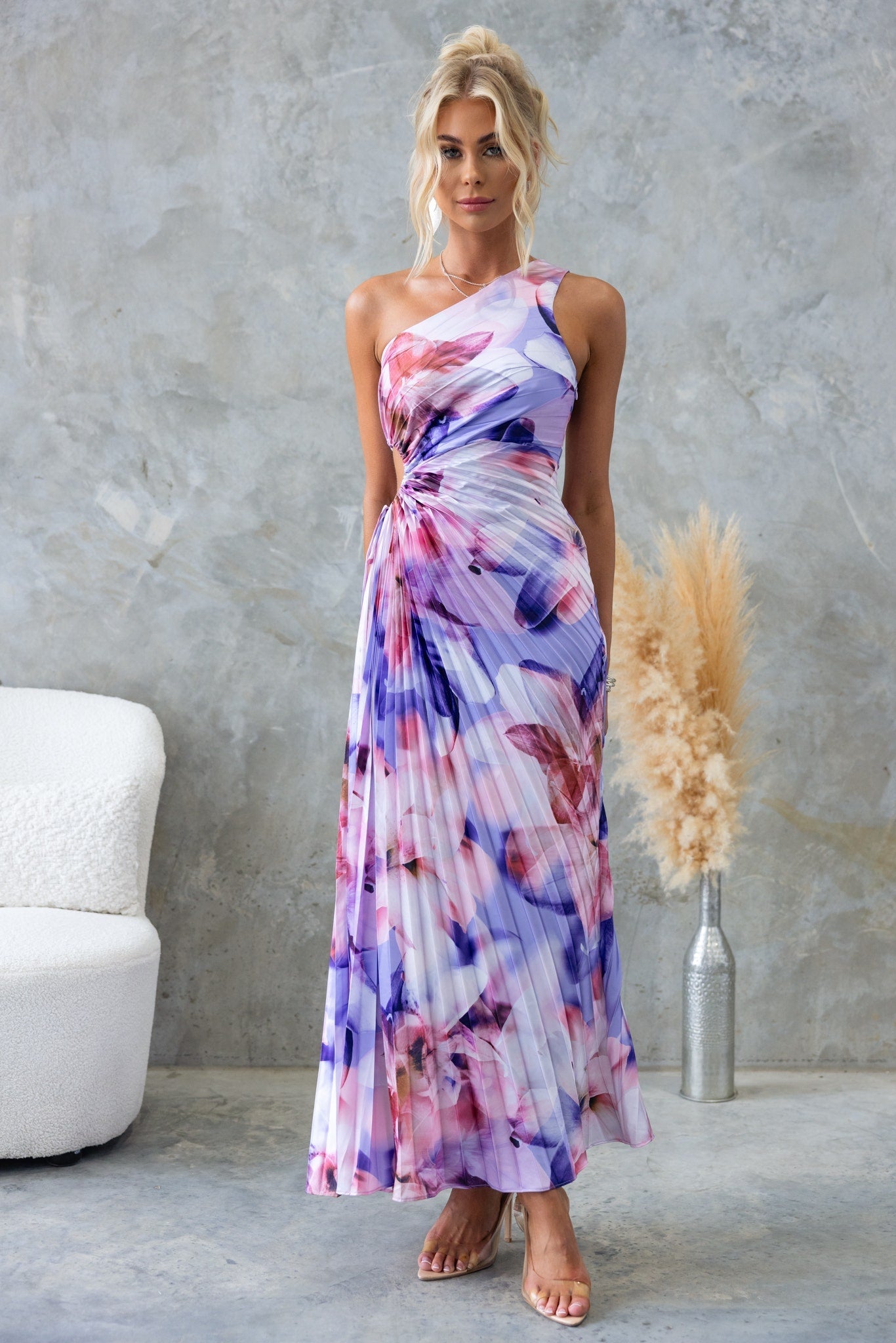 ELLA | One-Shoulder-Plissé-Midikleed