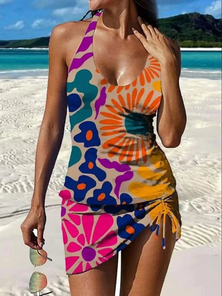 Fiesta – Grafische bloemen tankini met short, effect van een platte buik
