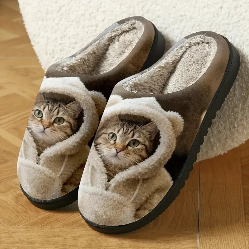 Comfortabele instap pantoffels met 3D kattengezicht