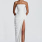HANNAH | Elegante Maxidress met Drapering en Hoge Split