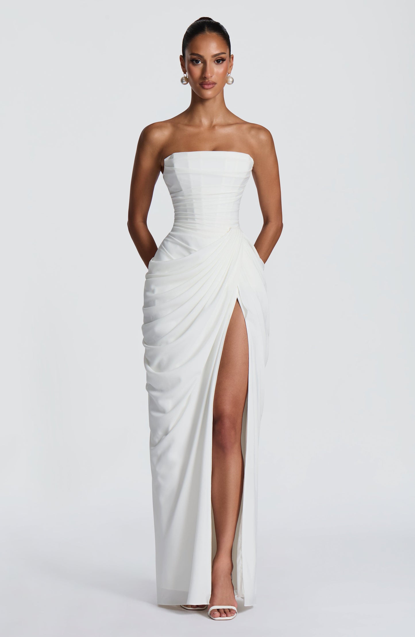 HANNAH | Elegante Maxidress met Drapering en Hoge Split
