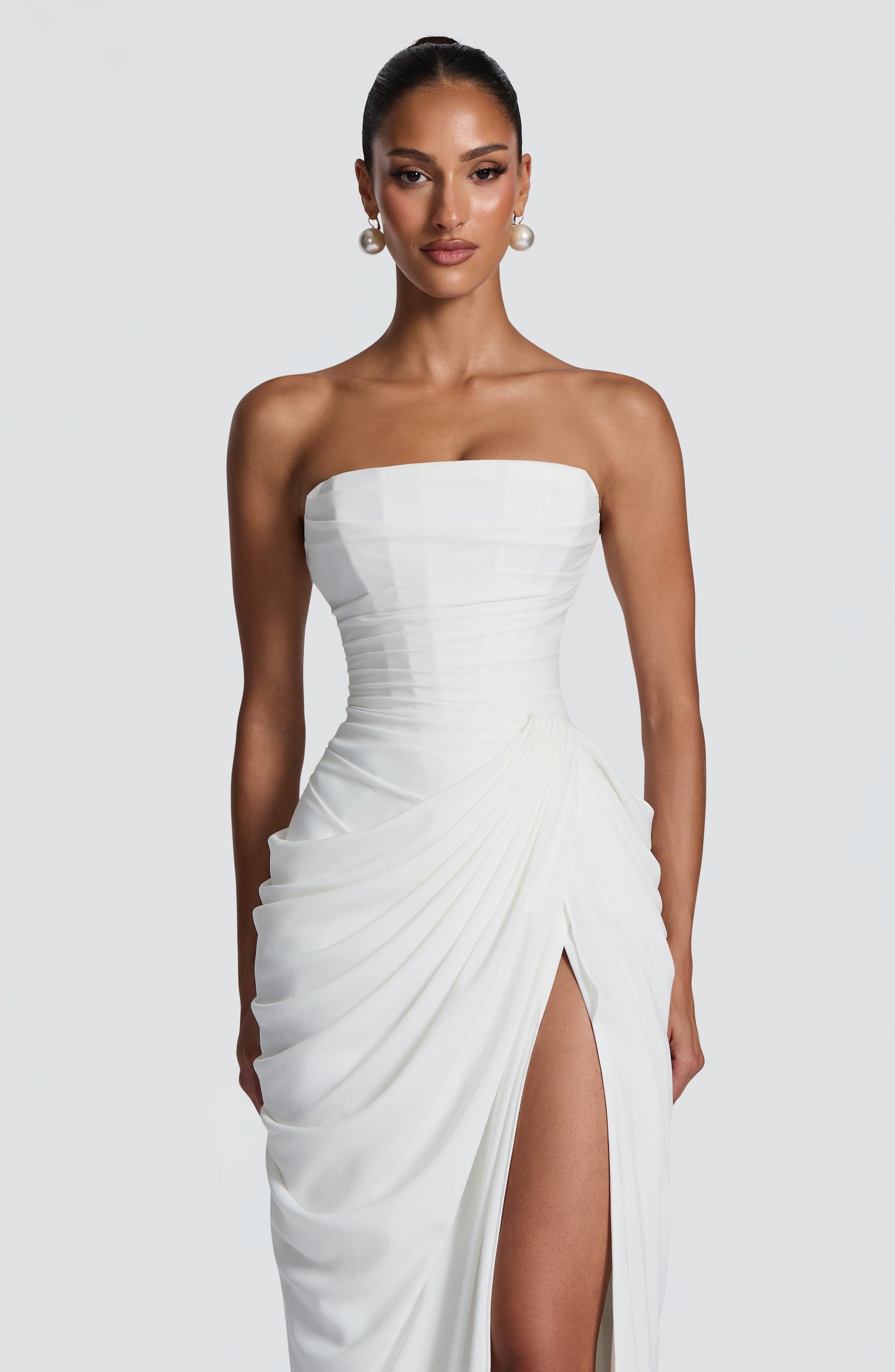 HANNAH | Elegante Maxidress met Drapering en Hoge Split