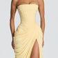 HANNAH | Elegante Maxidress met Drapering en Hoge Split