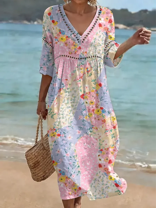 Clara Waverly™ | Bloemen Patchwork Jurk