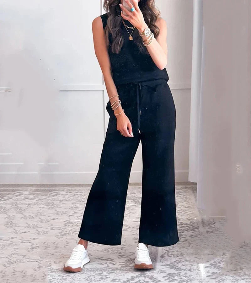 Luna | Compleet Casual Tweedelige Mouwloze Set met Ronde Hals