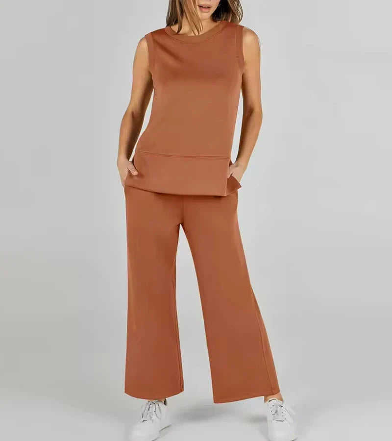 Luna | Compleet Casual Tweedelige Mouwloze Set met Ronde Hals