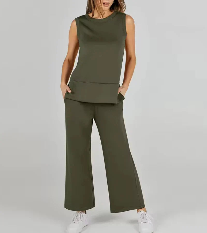 Luna | Compleet Casual Tweedelige Mouwloze Set met Ronde Hals
