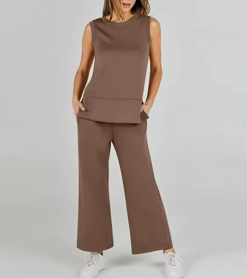 Luna | Compleet Casual Tweedelige Mouwloze Set met Ronde Hals