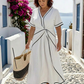 Linnea | V-hals Korte Mouw Geraffineerde Taille Midi Jurk