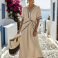 Linnea | V-hals Korte Mouw Geraffineerde Taille Midi Jurk