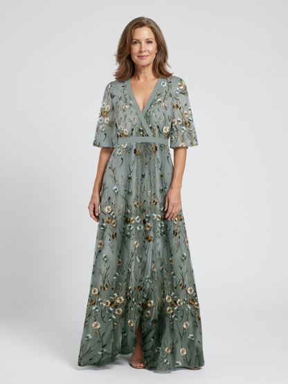 Élodie – Lange bloemenjurk met V-hals