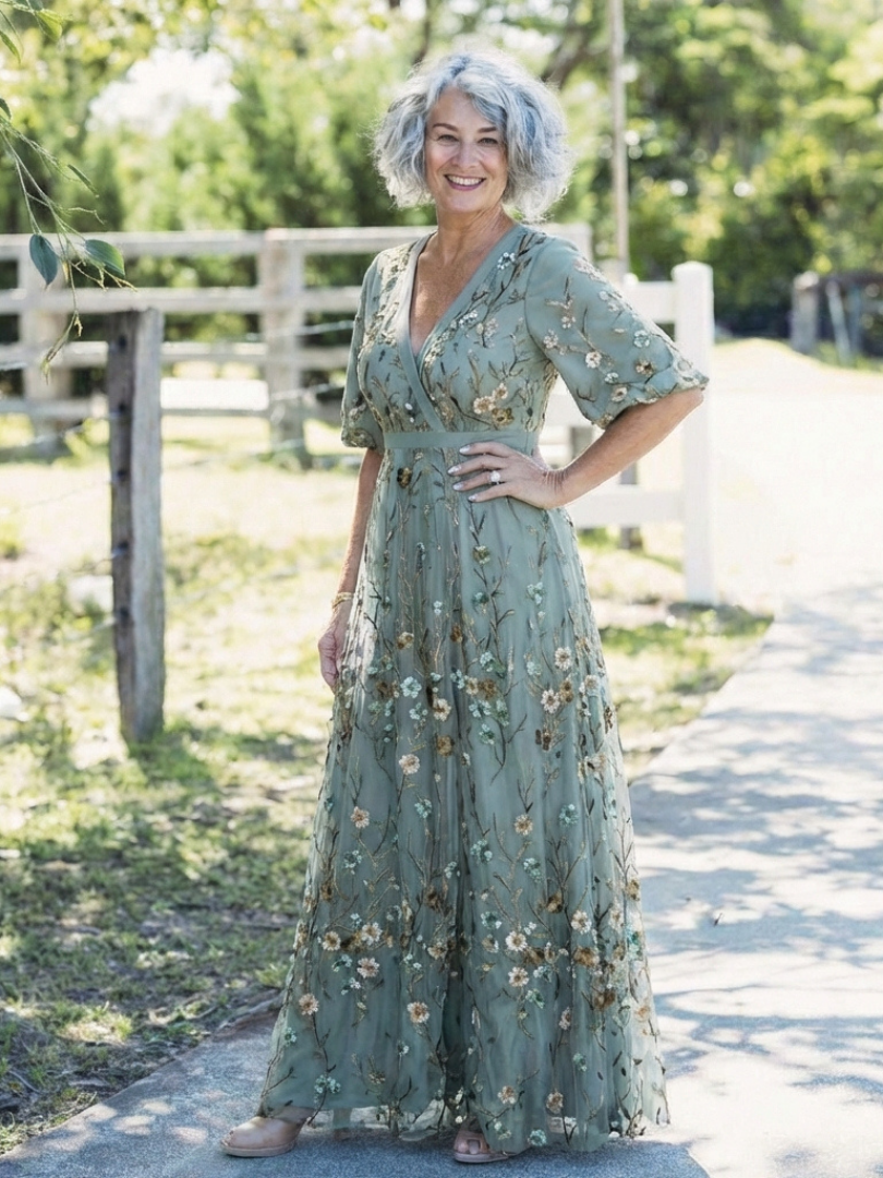 Élodie – Lange bloemenjurk met V-hals