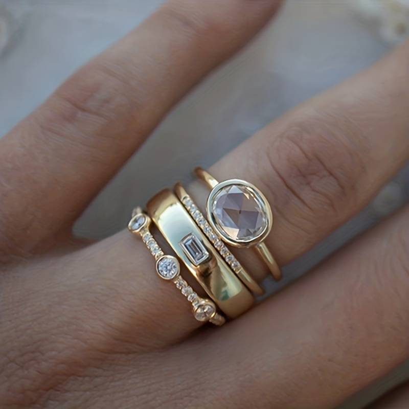 Lily - Gouden & Zirkonia Ring Set