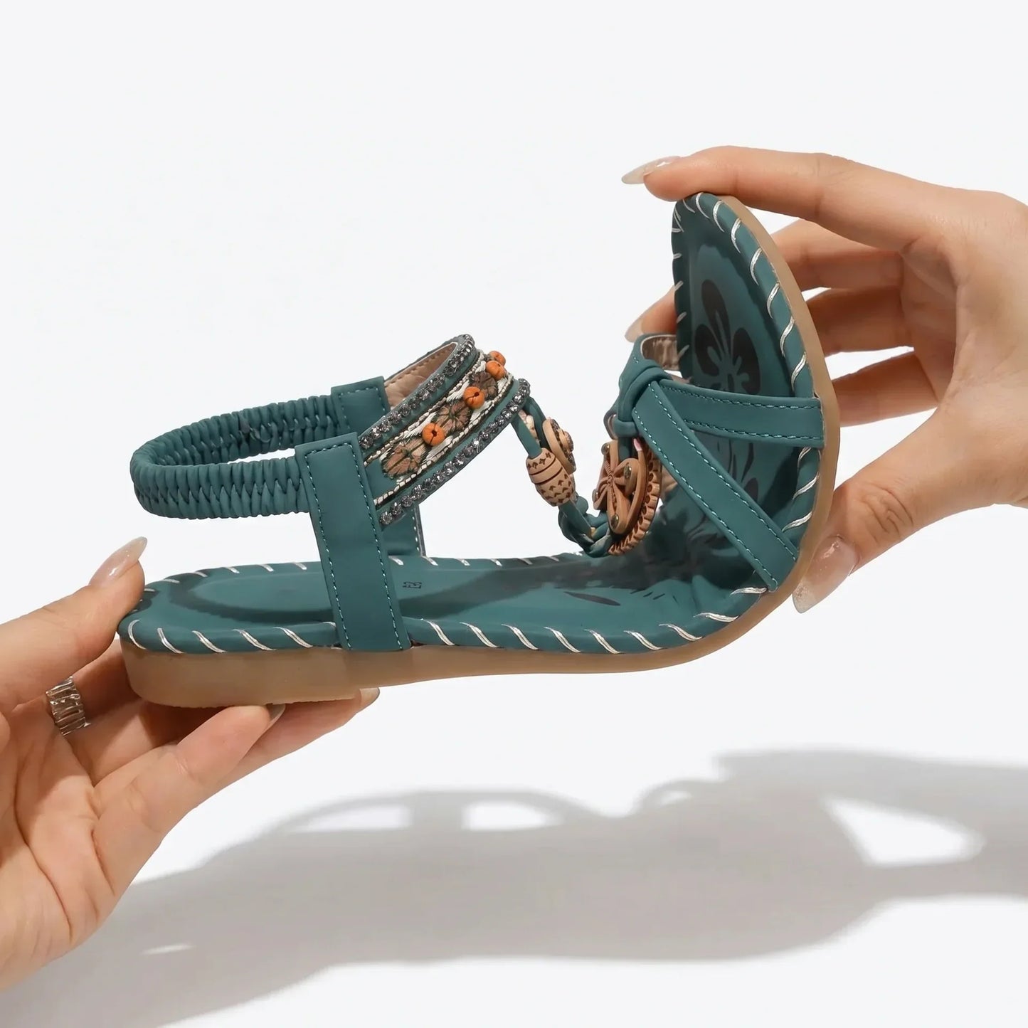 Marcella | Geweven Comfortsandalen in Donkergroen