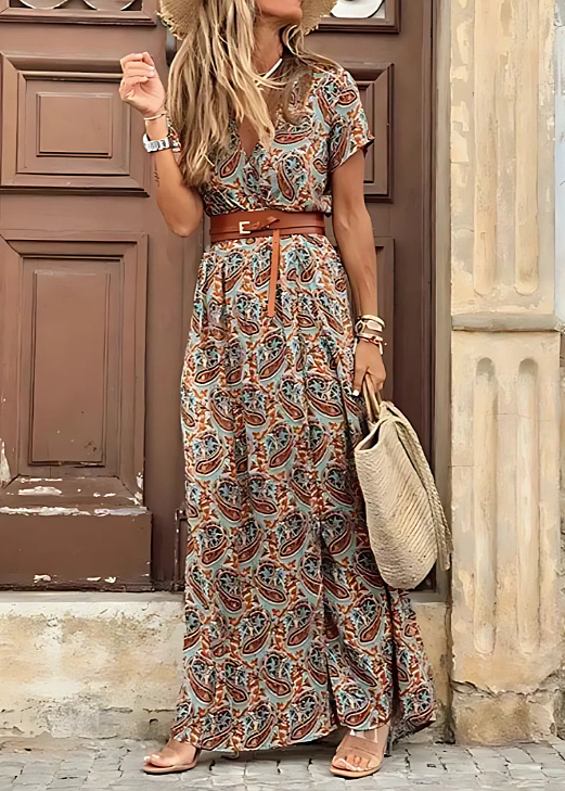 Justine™ – Vloeiende boheemse maxi-jurk met riem