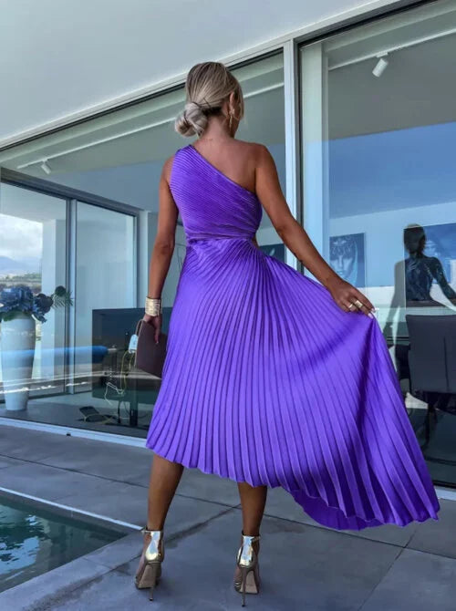 ELLA | One-Shoulder-Plissé-Midikleed