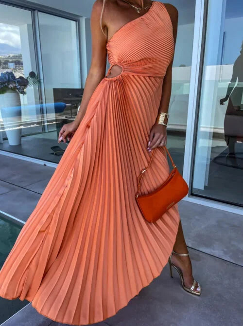 ELLA | One-Shoulder-Plissé-Midikleed